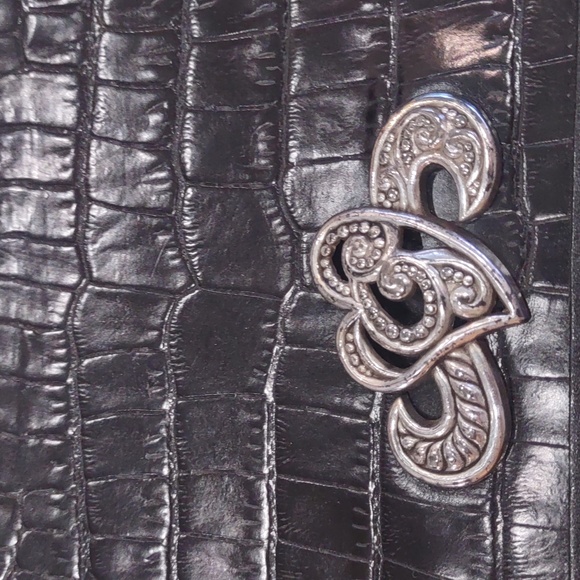 Brighton Black Leather Crocodile Embossed Crossbody Bag - Picture 6 of 16